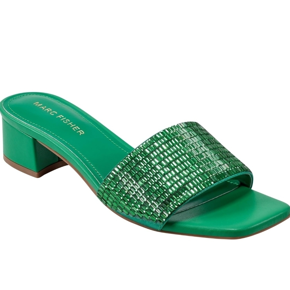Marc Fisher Green Embellished Slide Sandal